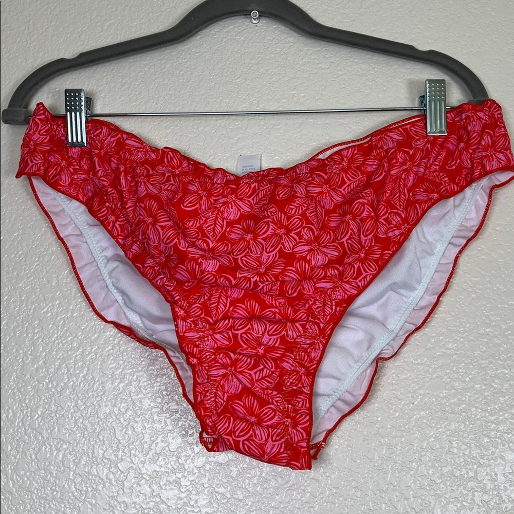 Red and pink scrunch back bikini bottom, size 2X